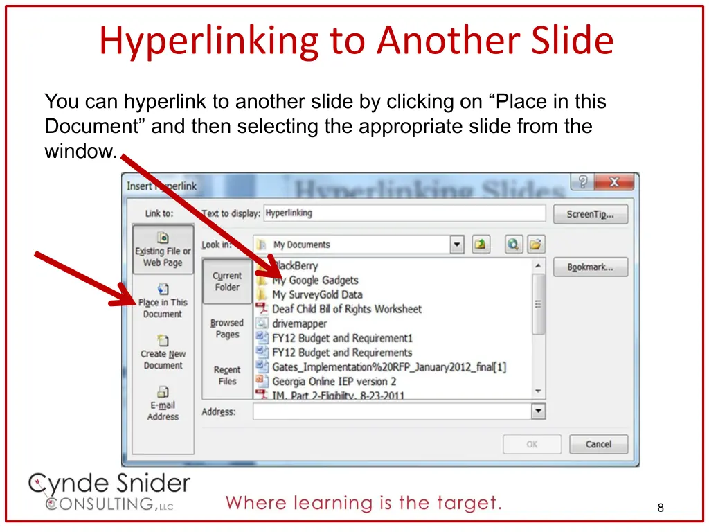 hyperlinking to another slide