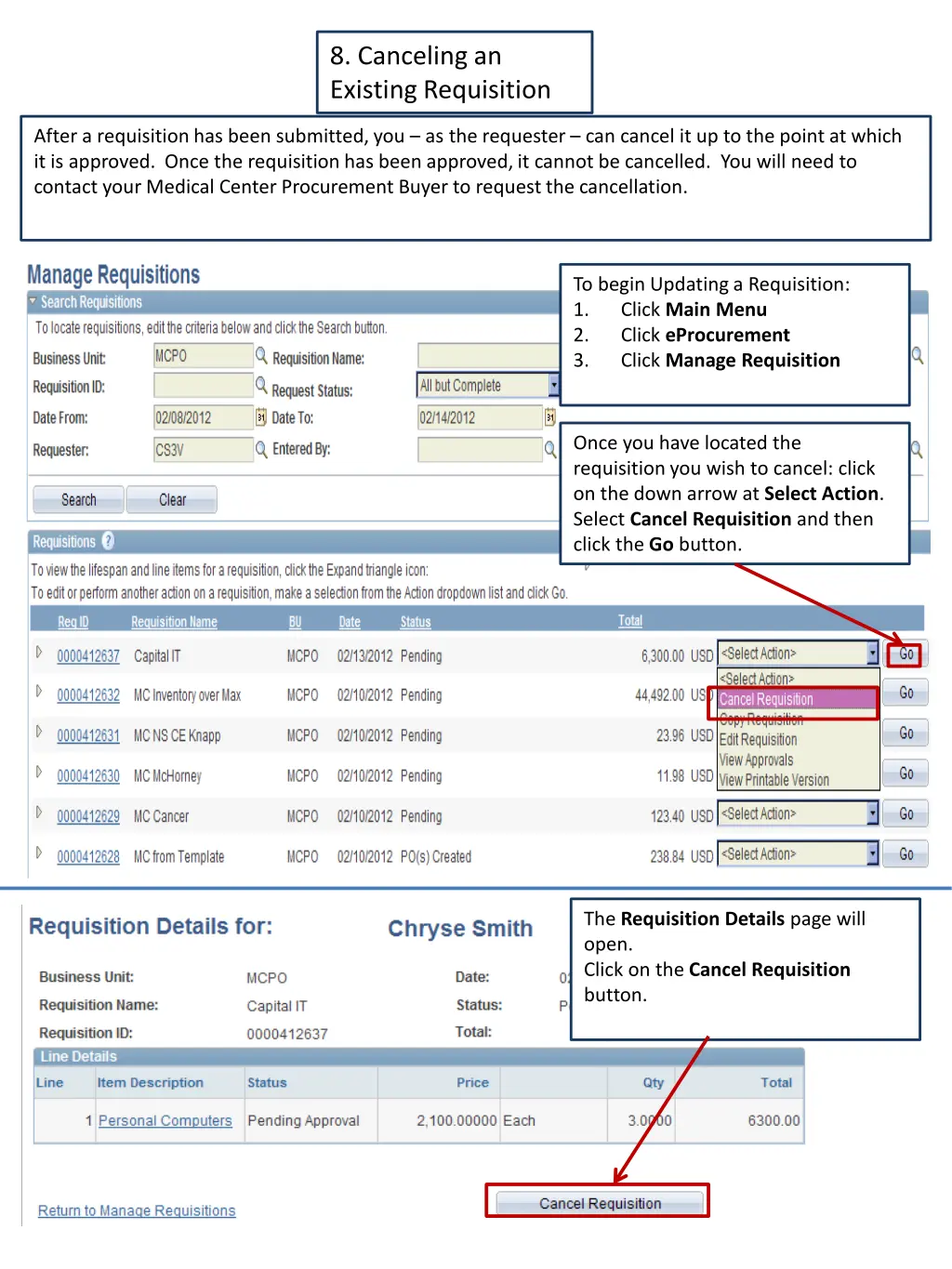 8 canceling an existing requisition