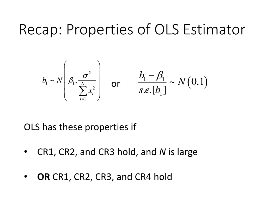 recap properties of ols estimator