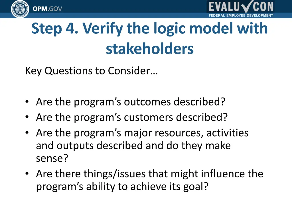 step 4 verify the logic model with stakeholders