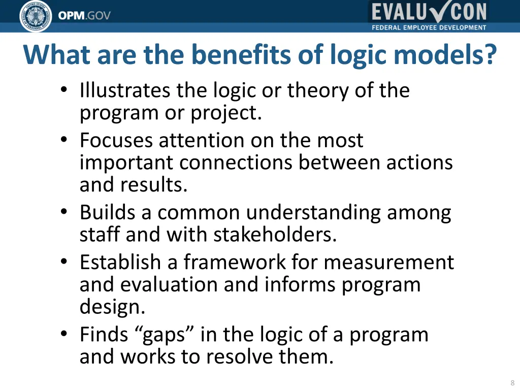 what are the benefits of logic models illustrates