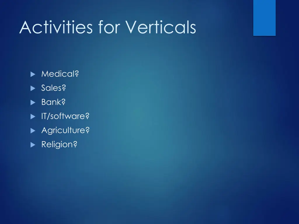 activities for verticals