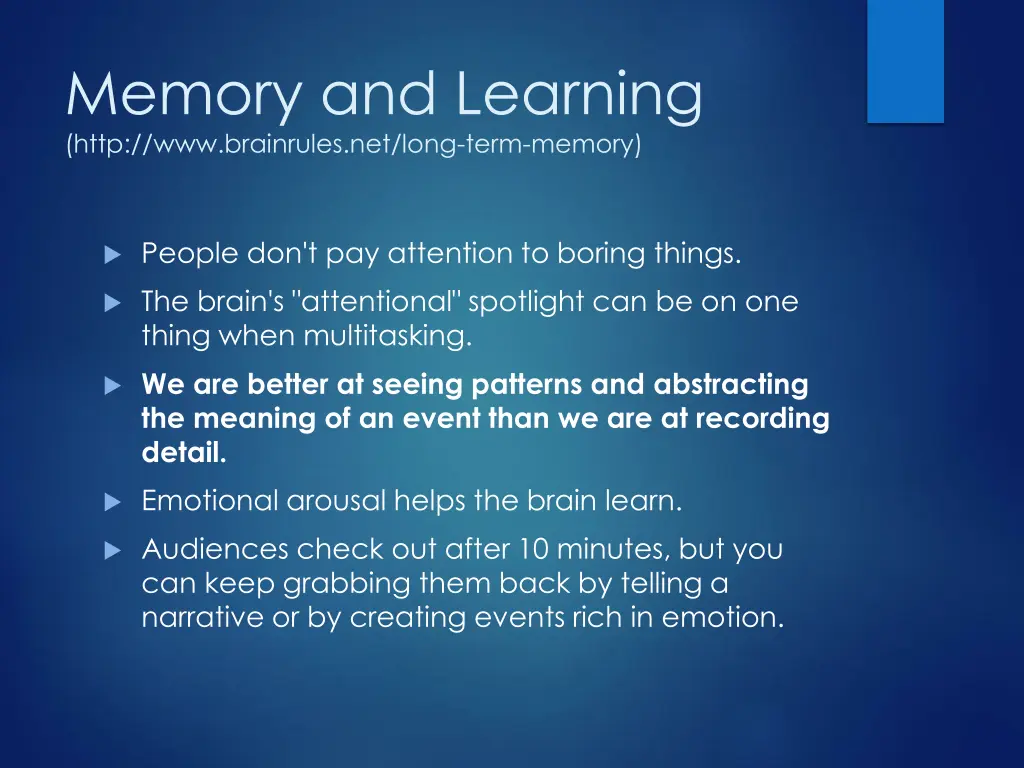 memory and learning http www brainrules net long