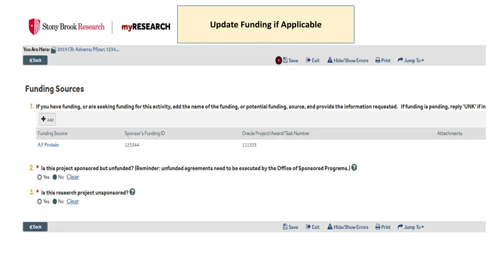 update funding if applicable