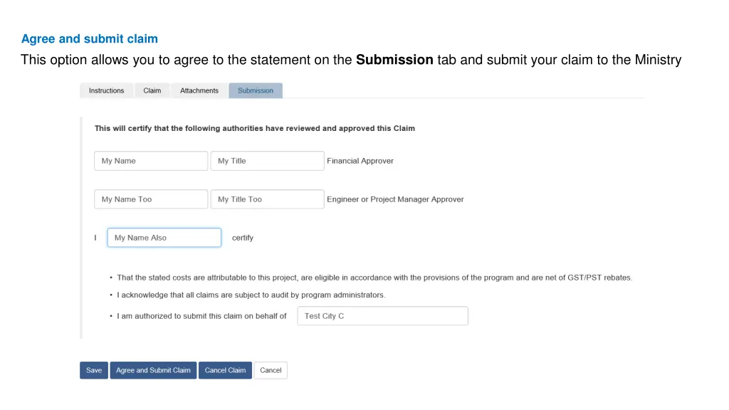 agree and submit claim this option allows