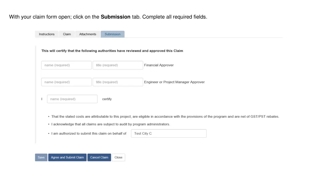 with your claim form open click on the submission