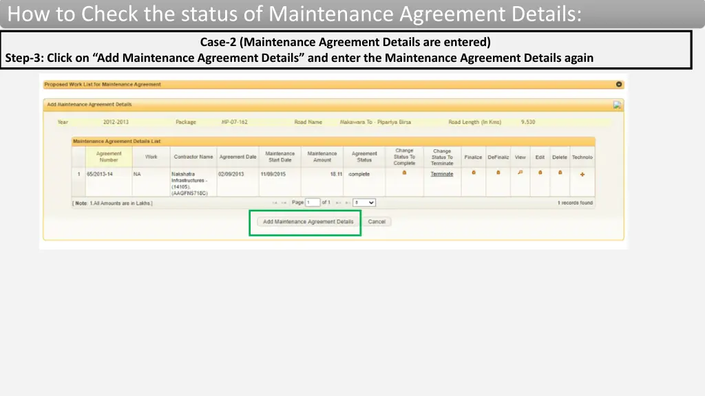 how to check the status of maintenance agreement 10