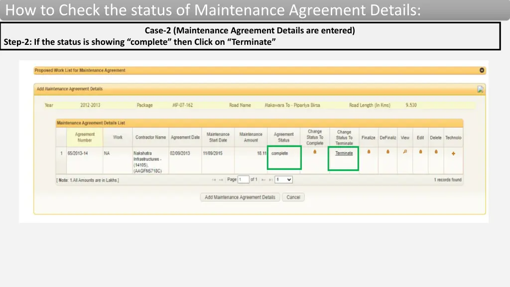 how to check the status of maintenance agreement 9