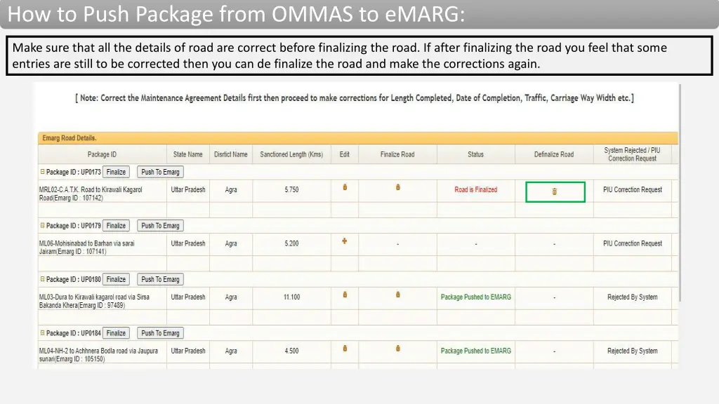 how to push package from ommas to emarg 4