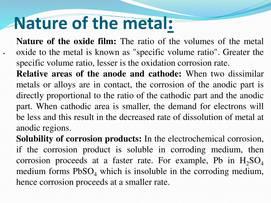 nature of the metal nature of the oxide film