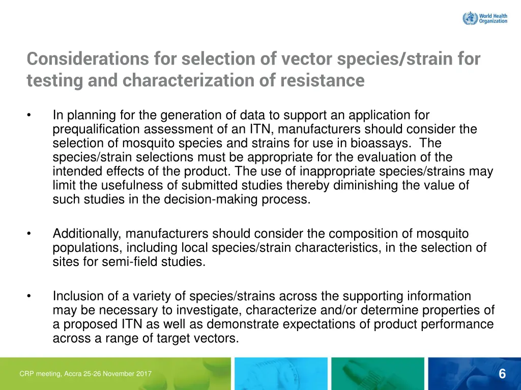 considerations for selection of vector species