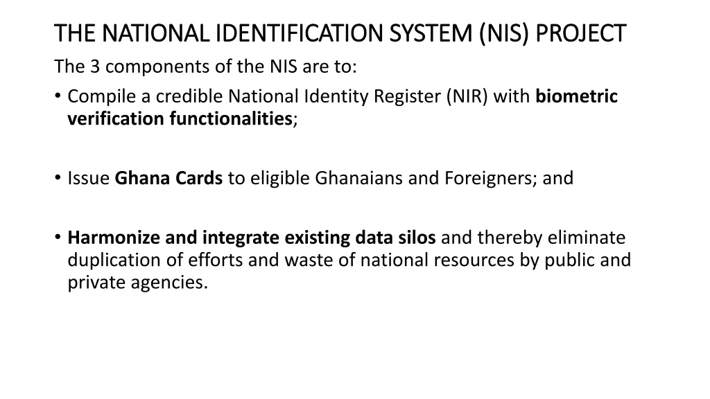 the national identification system nis project