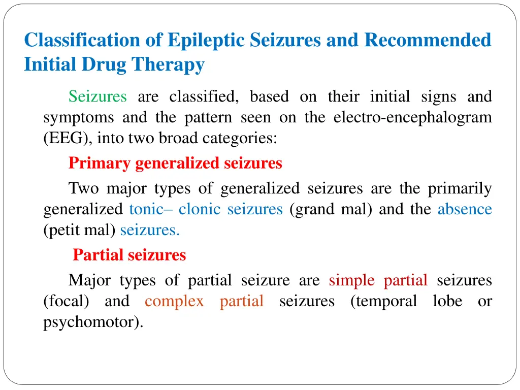 classification of epileptic seizures