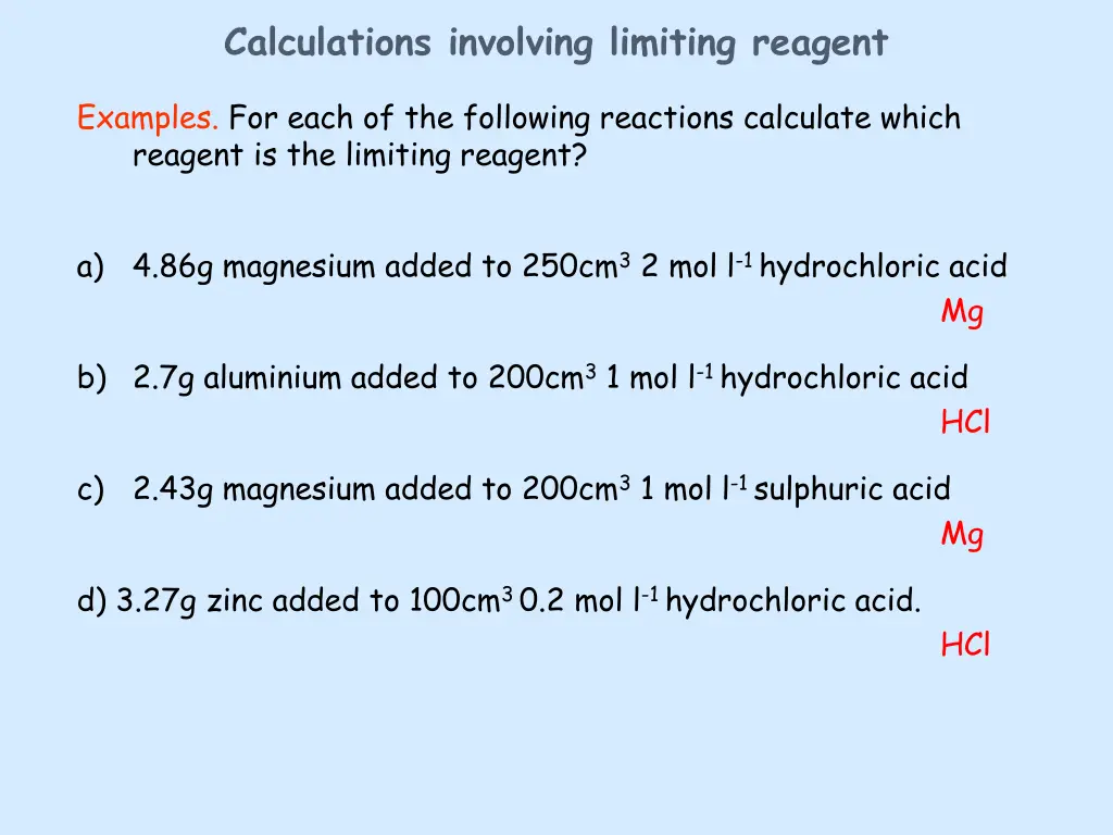 calculations involving limiting reagent 2