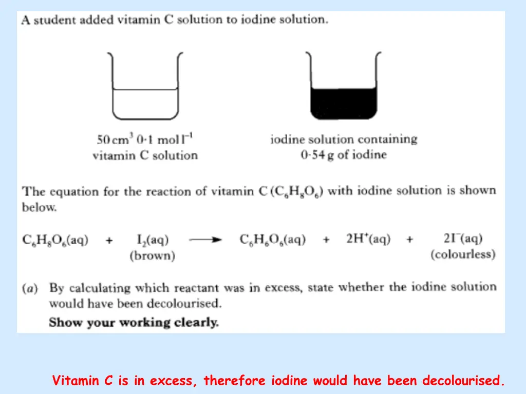 vitamin c is in excess therefore iodine would