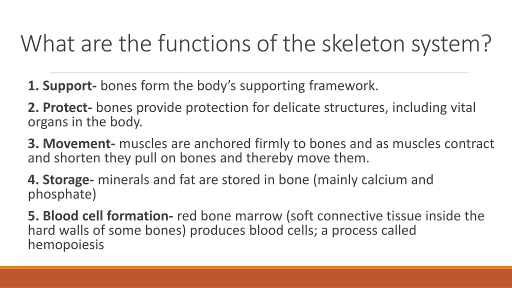 what are the functions of the skeleton system