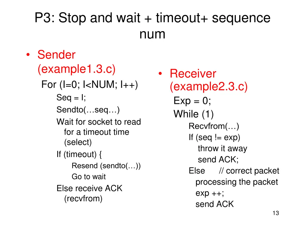 p3 stop and wait timeout sequence num