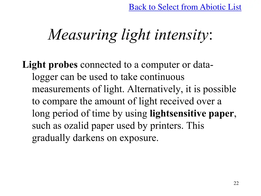 back to select from abiotic list 2