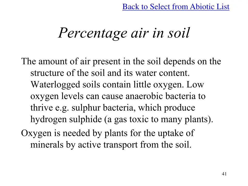 back to select from abiotic list 7