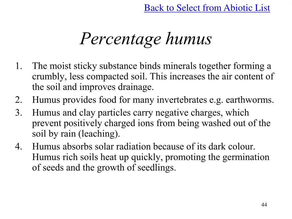 back to select from abiotic list 9