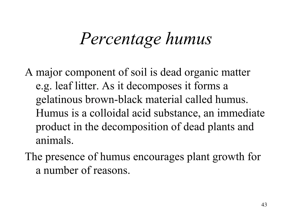 percentage humus