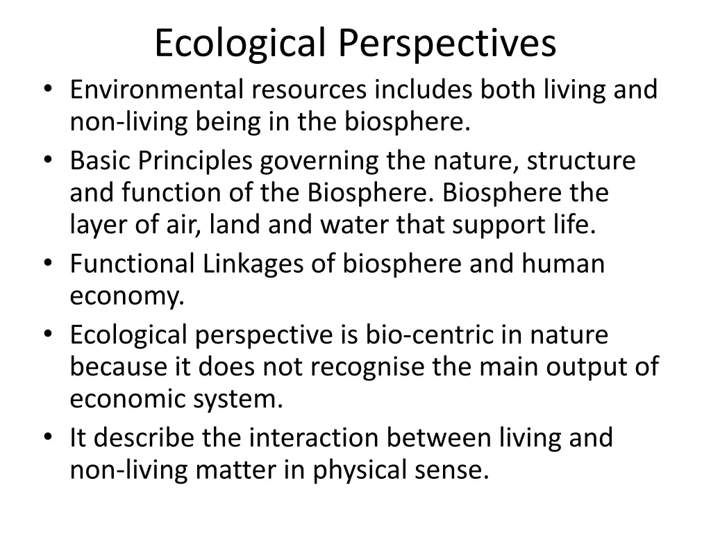 ecological perspectives environmental resources