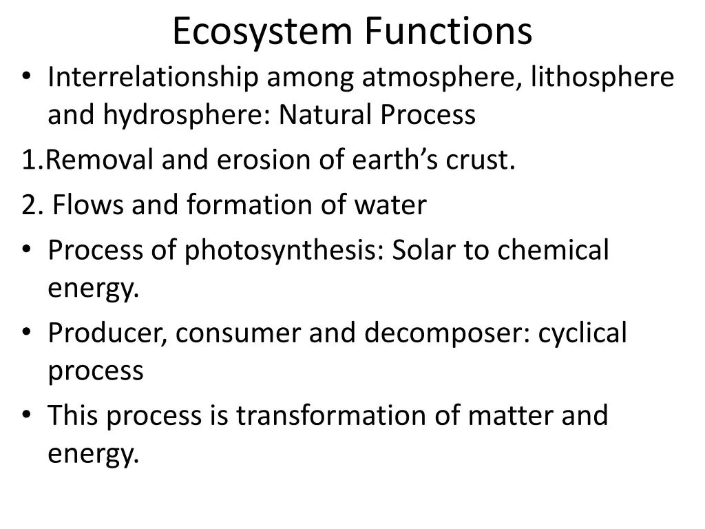 ecosystem functions interrelationship among