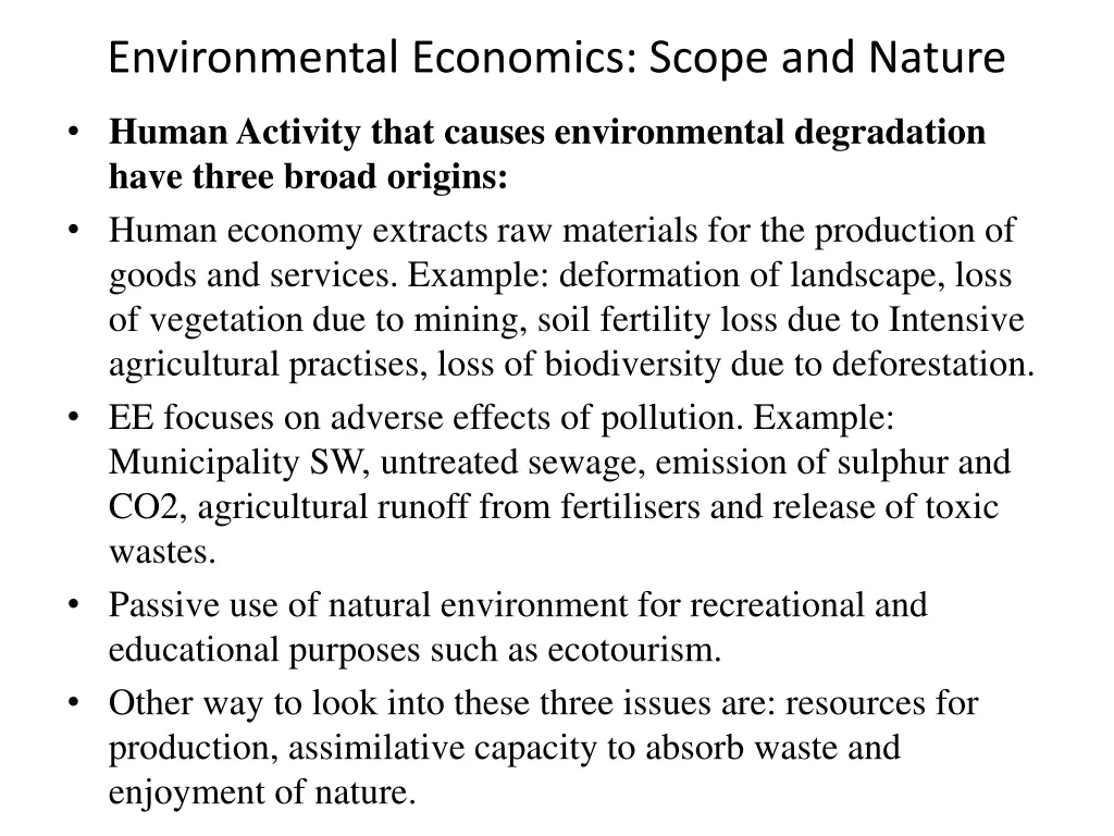 environmental economics scope and nature