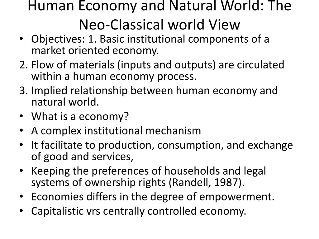 human economy and natural world the neo classical