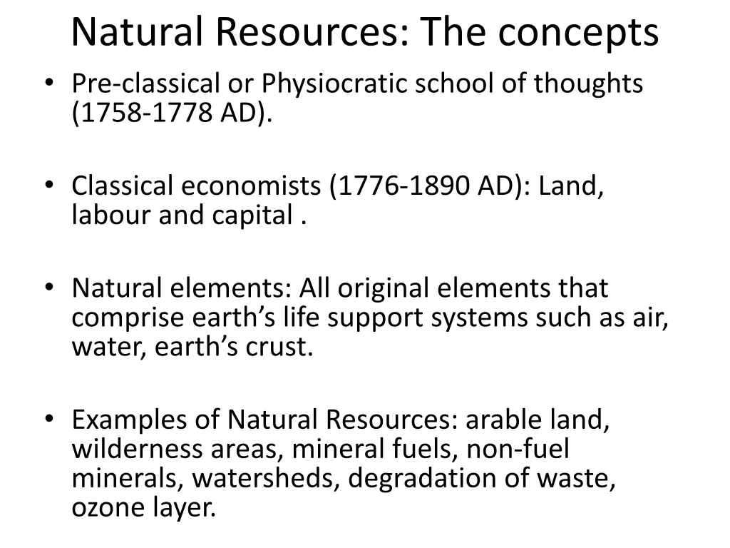 natural resources the concepts pre classical