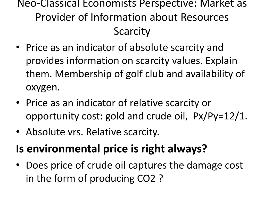 neo classical economists perspective market