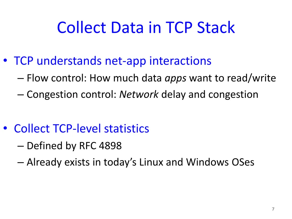 collect data in tcp stack