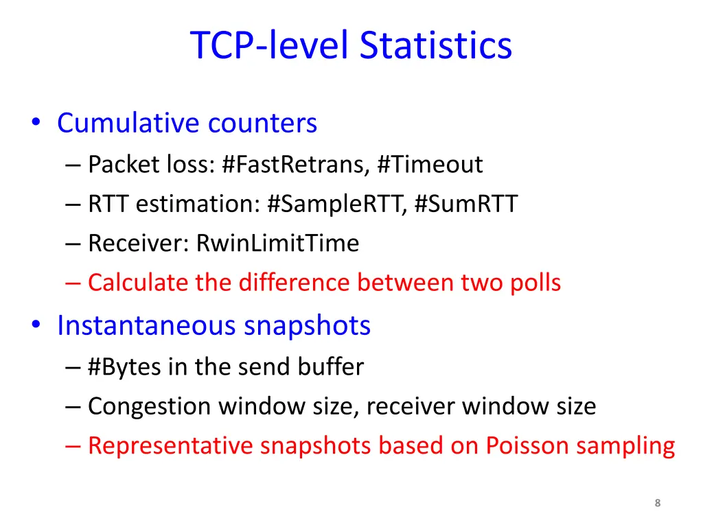 tcp level statistics