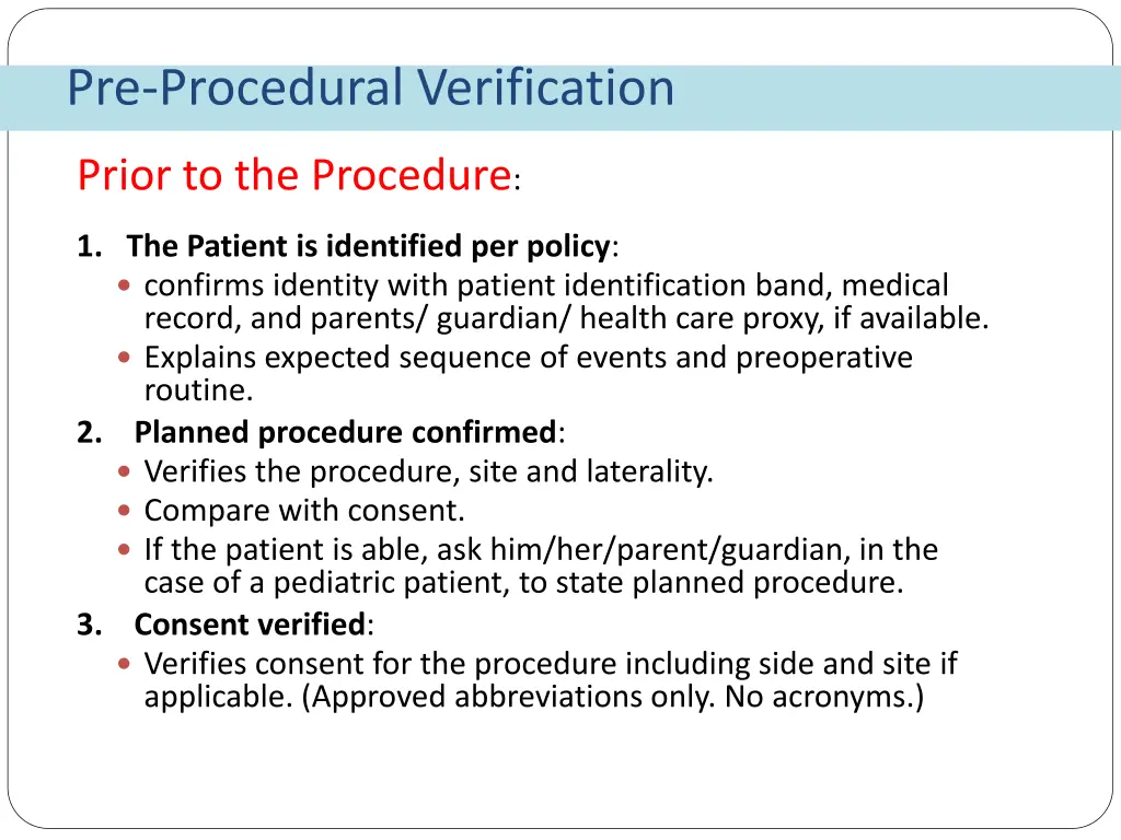 pre procedural verification 1