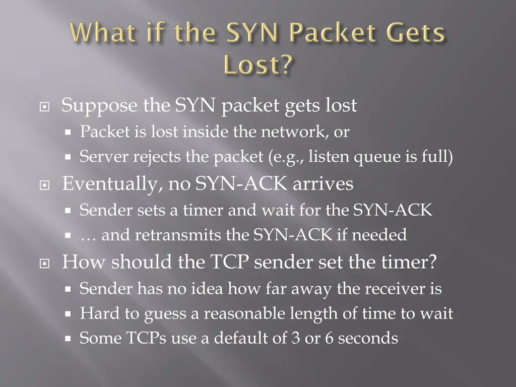 suppose the syn packet gets lost packet is lost