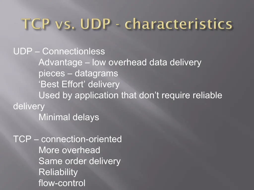 udp connectionless advantage low overhead data