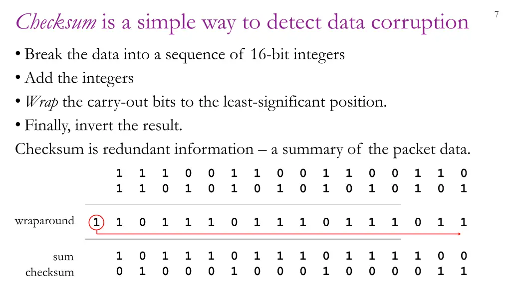 checksum is a simple way to detect data corruption