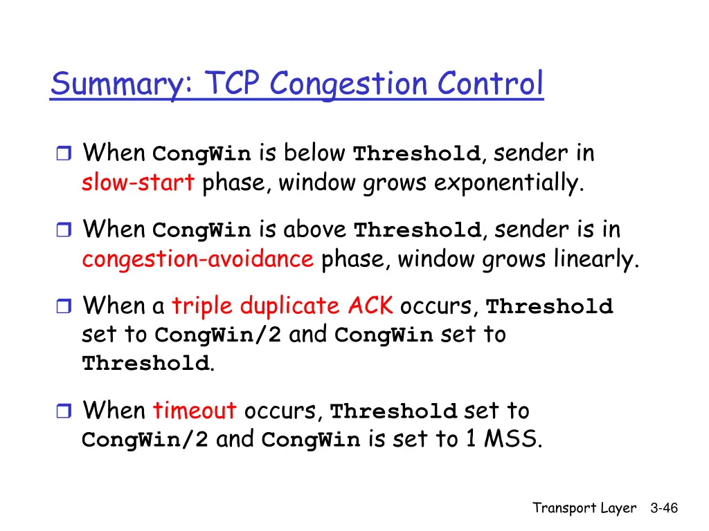 summary tcp congestion control