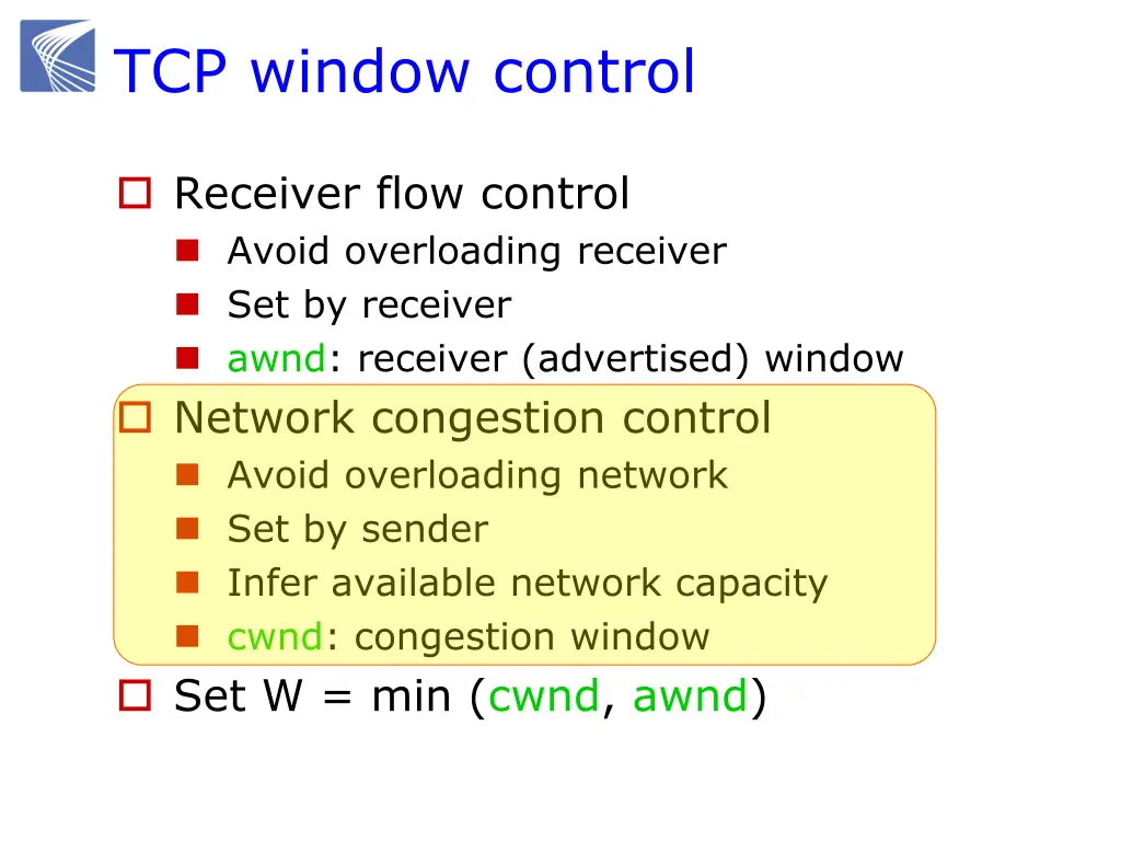 tcp window control