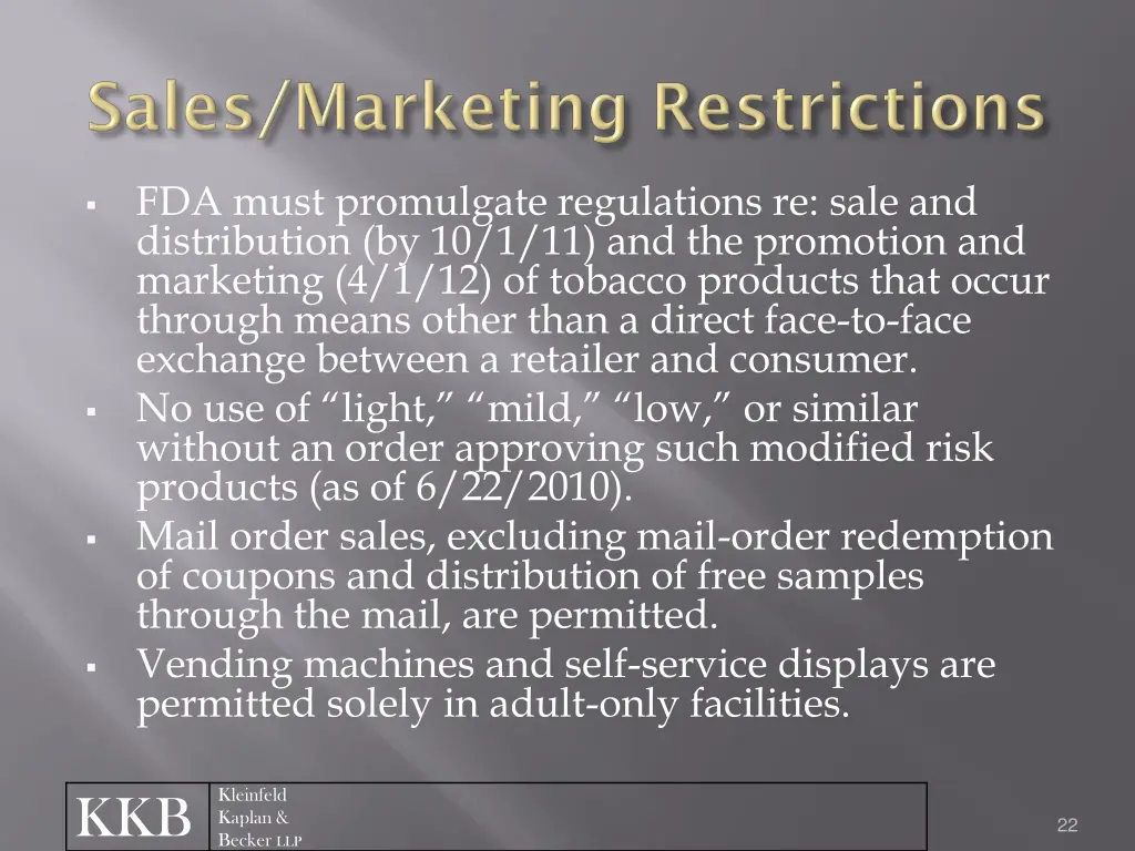 fda must promulgate regulations re sale