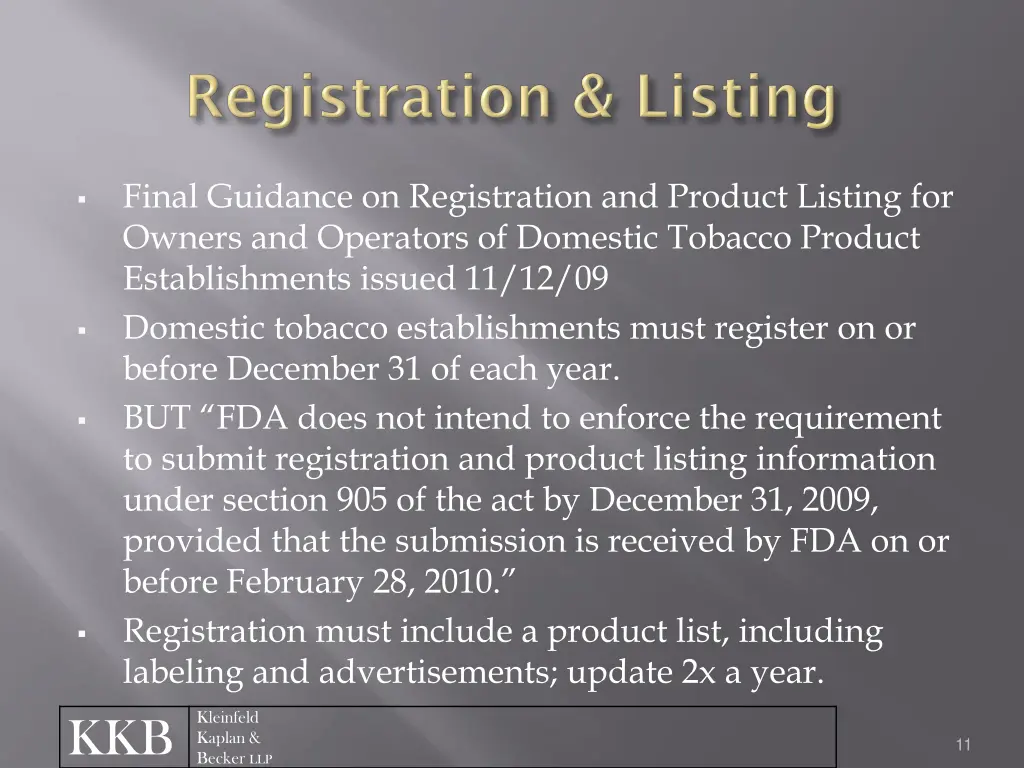 final guidance on registration and product