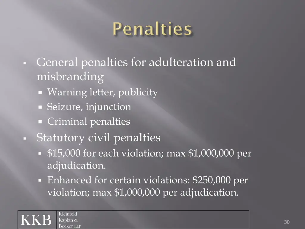 general penalties for adulteration