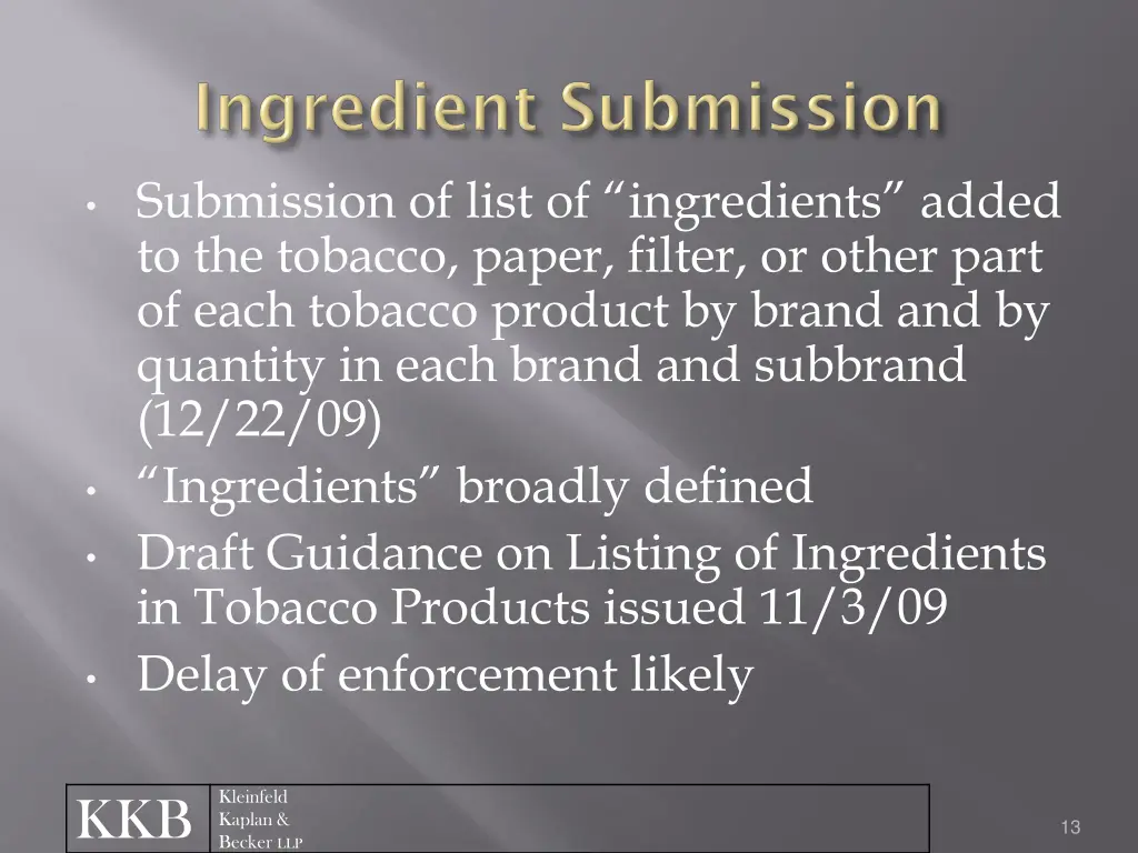 submission of list of ingredients added