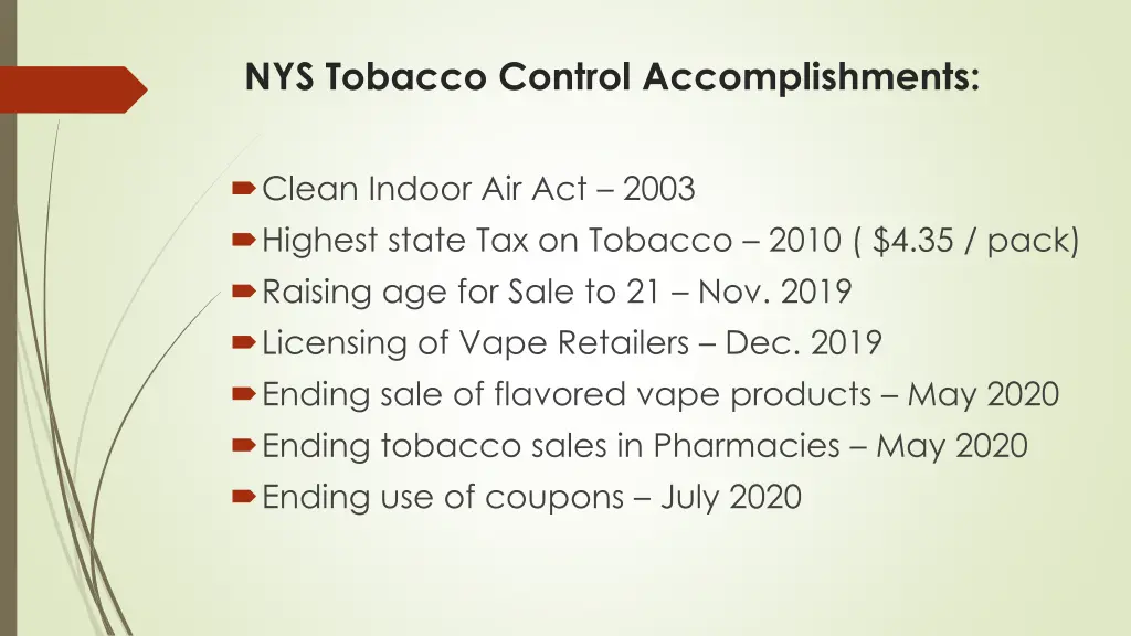 nys tobacco control accomplishments