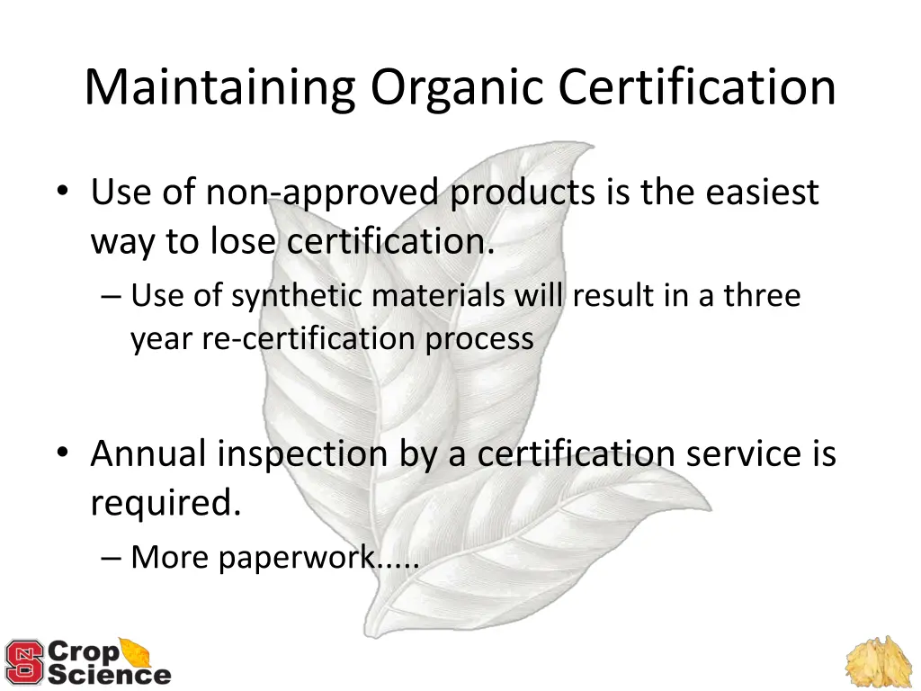 maintaining organic certification