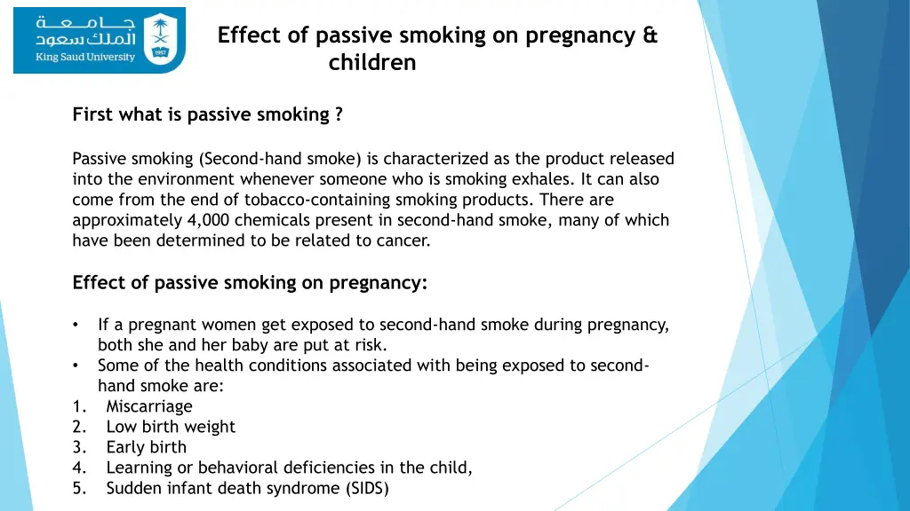 effect of passive smoking on pregnancy children