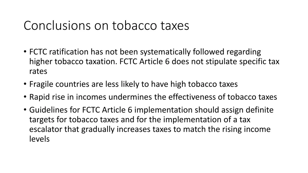 conclusions on tobacco taxes