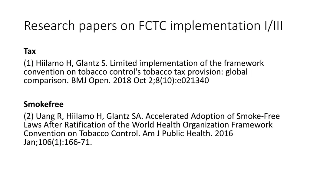 research papers on fctc implementation i iii