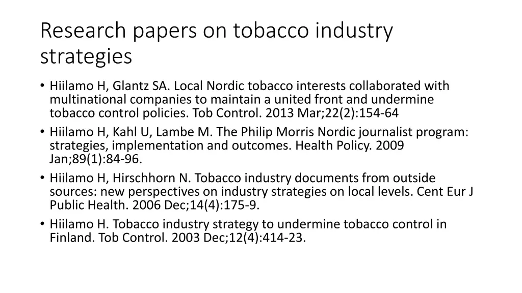 research papers on tobacco industry strategies