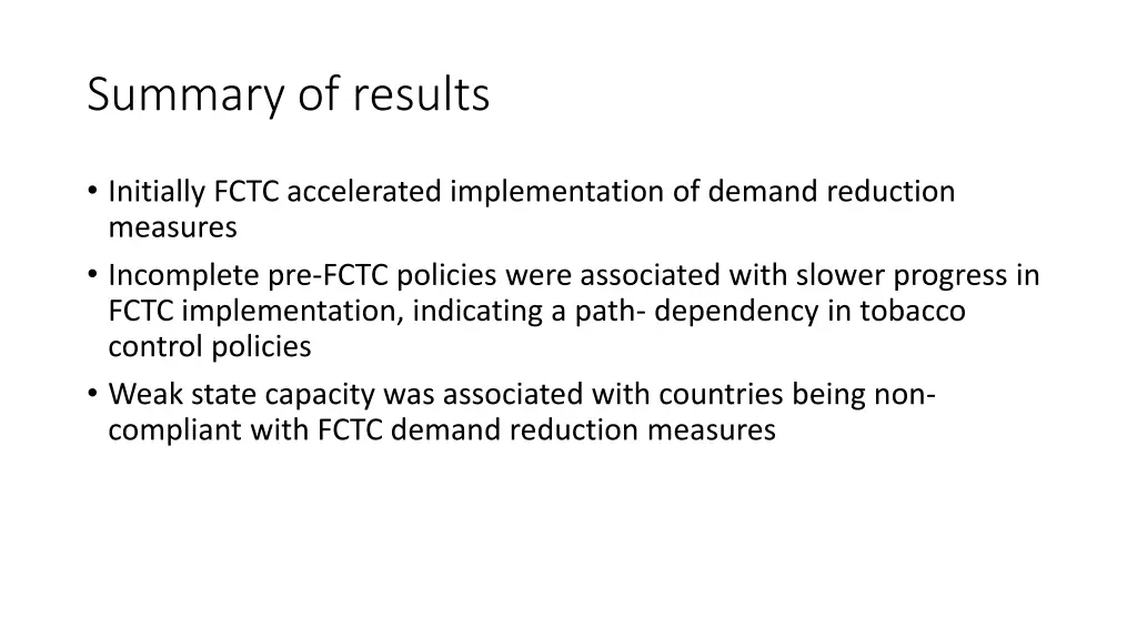 summary of results